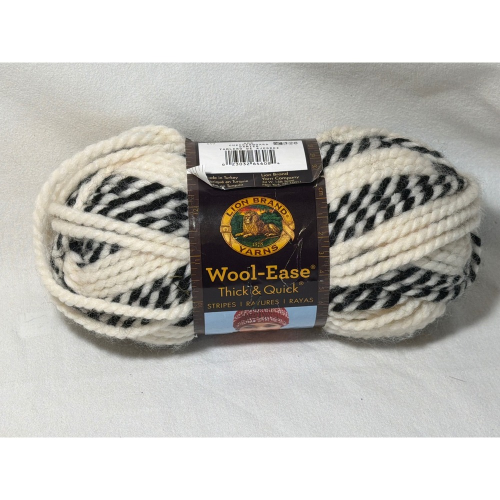 Lion Brand Wool-Ease Thick & Quick Yarn Checkerboard Black White Super Bulky 608